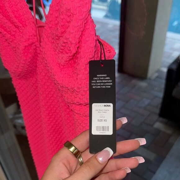 NWT Fashion Nova Hot Pink Miami Nights Textured Mini Dress - Picture 2 of 7